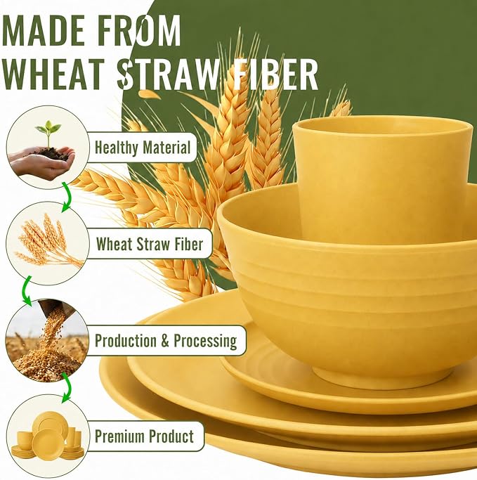 40 Piece Wheat Straw Dinnerware Sets - Image 9