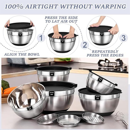 Umite Chef Mixing Bowls with Airtight Lids Set, 3 Grater Attachments & Non-Slip - Image 7