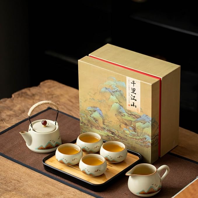 7-Piece Ruyao Ceramic Chinese GongfuTea Set, Traditional Crackle Glaze Teapot by simeiton