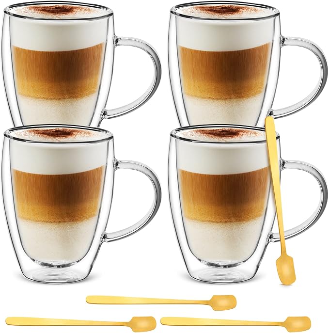 Cappuccino Glass Mugs 12 Ounce Double Walled Espresso Cups by Sorfity