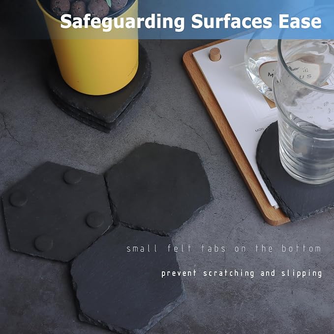 Black Stone Coasters Set of 2, Nature Slate Drink Coasters Anti-Scratch - Image 3