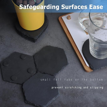Black Stone Coasters Set of 2, Nature Slate Drink Coasters Anti-Scratch - Image 3