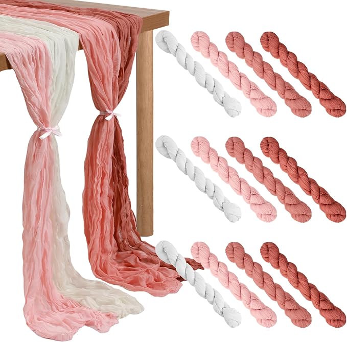 12 Pcs Gradient Pink Cheesecloth Gauze Table Runners | Boho Wedding Decor by Remagr
