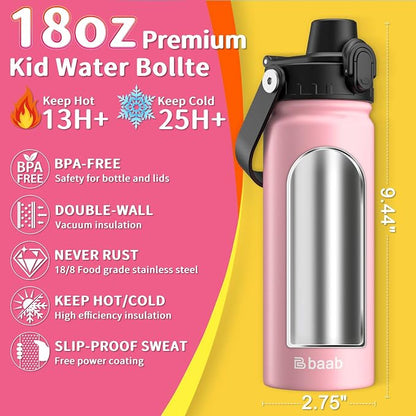 baab 18oz Kids Insulated Water Bottle 18/8 Stainless Steel Kids Cup 1 Pack | - Image 2