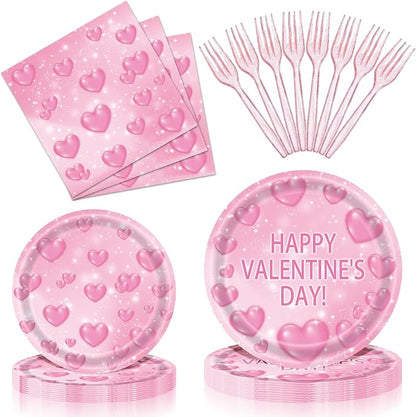 96 Pieces Valentine’s Day Tableware Set – Pink Heart Disposable Plates and by GistomeHome