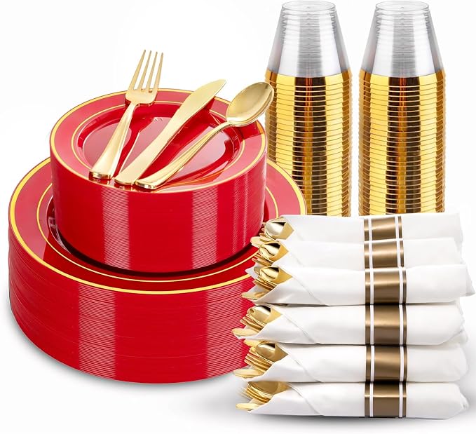 175 Pieces Red Plastic Plates by WDF