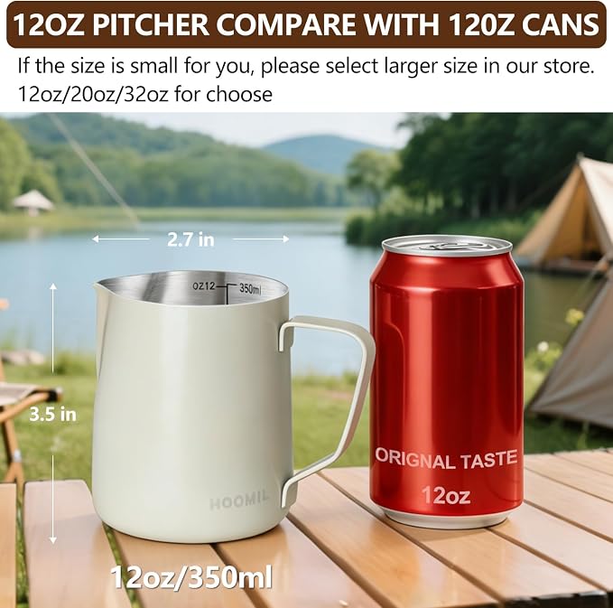 HOOMIL Milk Frothing Pitcher, 12oz/20oz/32oz 304 Stainless Steel | Steaming - Image 3