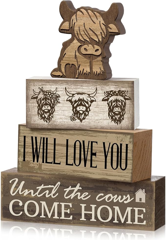 Moucuny 4 Pcs Highland Cow Table Decorations Rustic Western Tiered Tray Decor by Moucuny