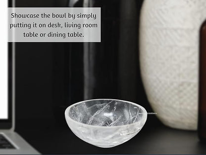 Clear Quartz Crystal Bowl - 2 Inch Decorative Bowls for Room and Home Decor - Gemstone Healing Crystals for Elegant Display, Positive Energy Balance and Gift