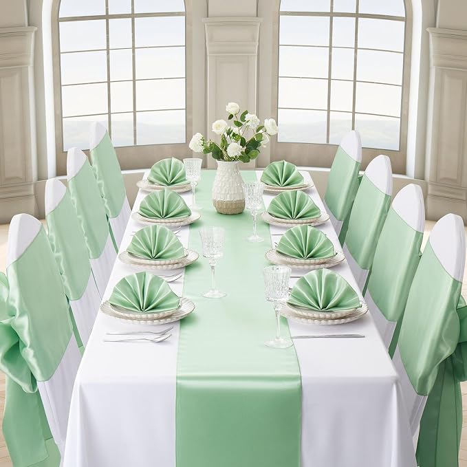 Sage Green Satin Table Runner, 12x108 Inches, 12 Pack | Premium Satin, Smooth - Image 3