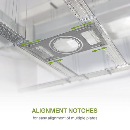 ASD New Construction Mounting Plate with Symmetric Round Hole - 8-10-12" Flat Steel Rough-in Wafer Light Bracket, LED Recessed Lighting Housing, 24 Pack