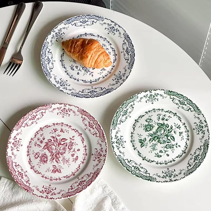 Ceramic Dinner Plates, 7.9 Inch Rose Flower Decorative, Microwave & Dishwasher - Image 3