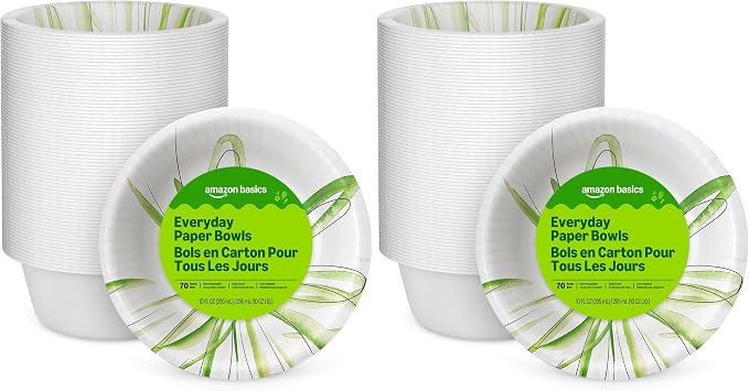 Amazon Basics Everyday Disposable Paper Bowls, 10 oz, Microwave Safe, Soak Proof by AmazonBasics