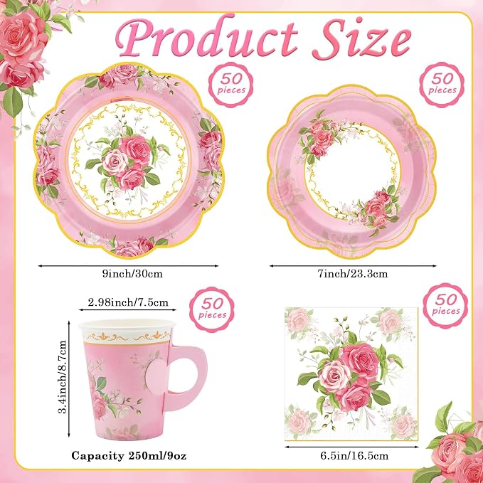 200Pcs Floral Tea Cups and Saucers - Image 3