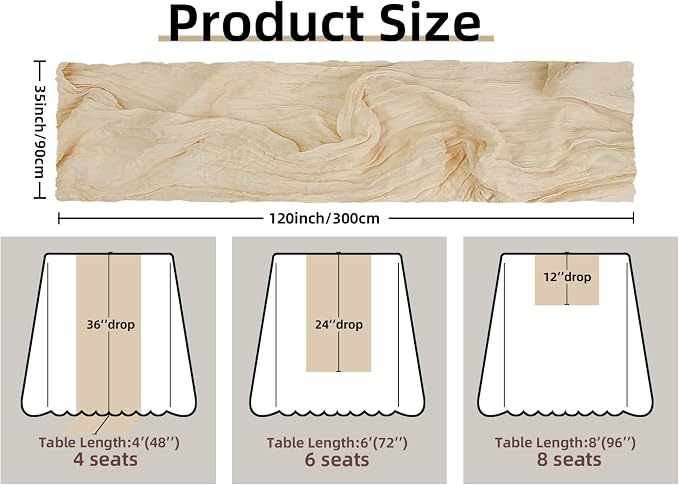 Beige Cheesecloth Table Runner Gauze Rustic Boho Party Decoration | 35x120 - Image 2