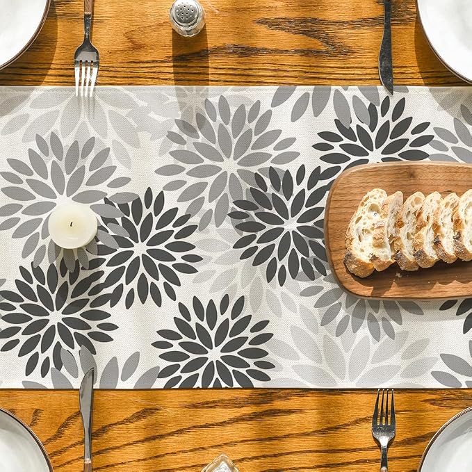 Artoid Mode Grey Floral Pinnata Dahlia Table Runner, Seasonal Kitchen Dining - Image 7