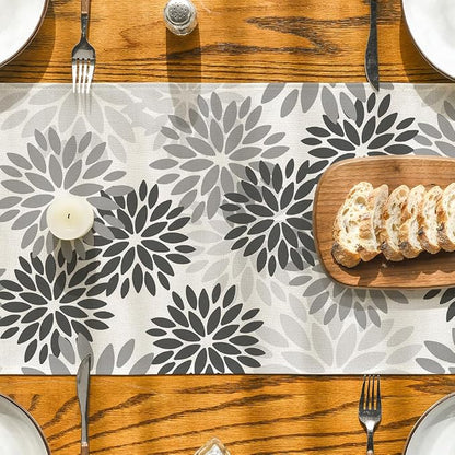 Artoid Mode Grey Floral Pinnata Dahlia Table Runner, Seasonal Kitchen Dining - Image 7
