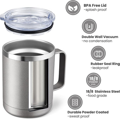 MEWAY 12oz Coffee Mug With Handle 2 Pack Bulk, Stainless Steel Insulated Travel - Image 2