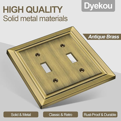 Metal Wall Plate for Electrical Outlets, Decorative Antique Brass Switch Plates Outlet Cover, Light Switch Cover Plate, 2-Gang Wall Plates (Double Toggle, 2 Pack)