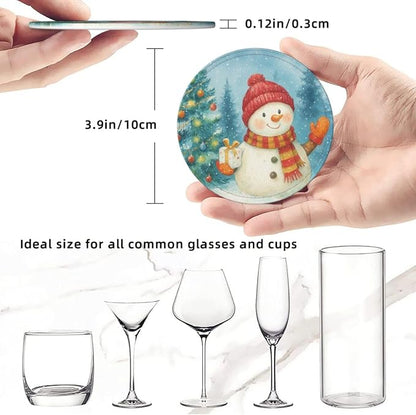 Winter Blue Green Snowman Christmas Tree Coasters - Image 3