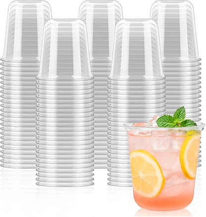50 x Round Bottom Clear Plastic Cups 12 oz | Disposable Cocktail Cups, Stemless by Jycnolm