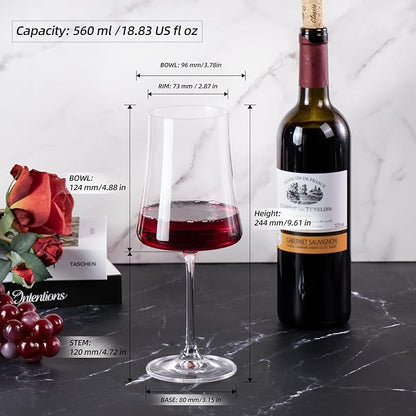 KAMMAK Wine Glasses Set of 2, 18.8 oz Hand Blown Crystal Bordeaux Wine Glasses, Thin Rim & Long Stem, Perfect for Red & White, Daily Use, Wedding Anniversary or Birthday Gift with Gift Box, Stet