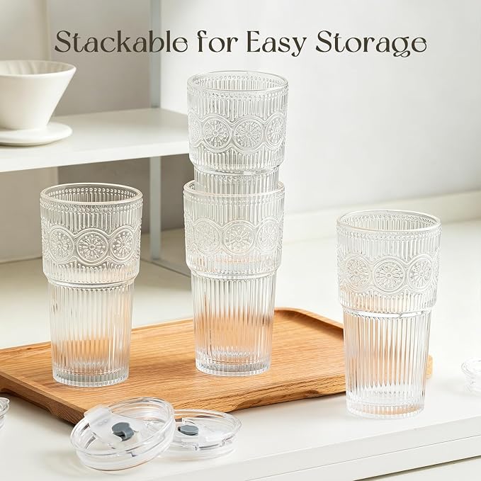 KEMORELA 20oz Ribbed&Floral Iced Coffee Cups - Image 7