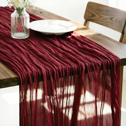 Burgundy Cheesecloth Table Runner 120 Inches 10 Ft Gauze Table Runner | Summer by LINXTAR