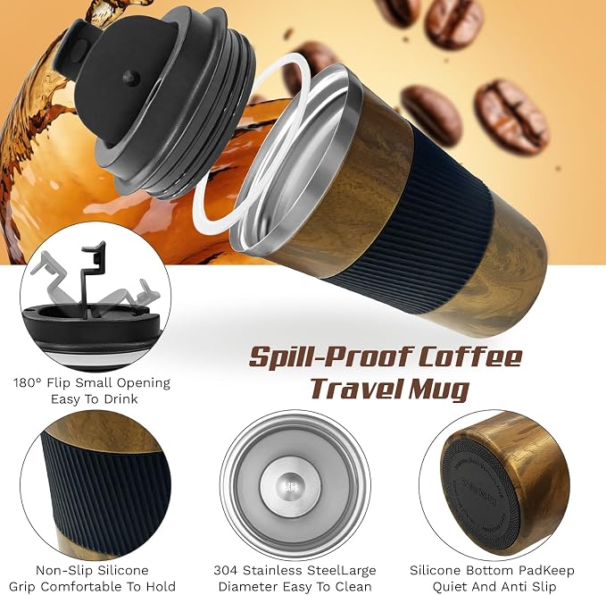 Vacuum Insulated Stainless Steel Travel Coffee Mug, Leak Proof Cup - Image 2