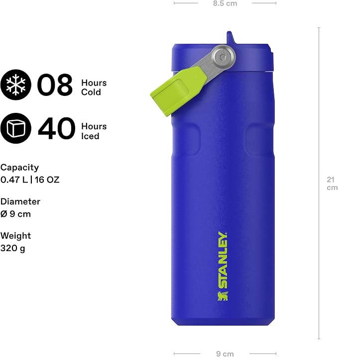 Stanley 1913 Flip Straw Drinking Bottle 0.47 L Cobalt Chartreuse | Cools - Image 2