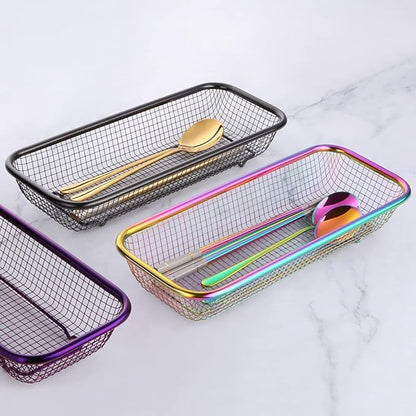 Kitchen Drawer Organizer, Stainless Steel Storage Container Rose Gold Metal Cabinet Storage Basket for Holding Silverware Kitchen Utensil, Pack of 2