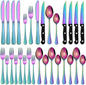 Rainbow 24 Pieces Stainless Steel Silverware Sets With Steak Knives Service For 4,Colorful Eating Utensils Set Includes Knife Spoon Fork For Kitchen Flatware Sets