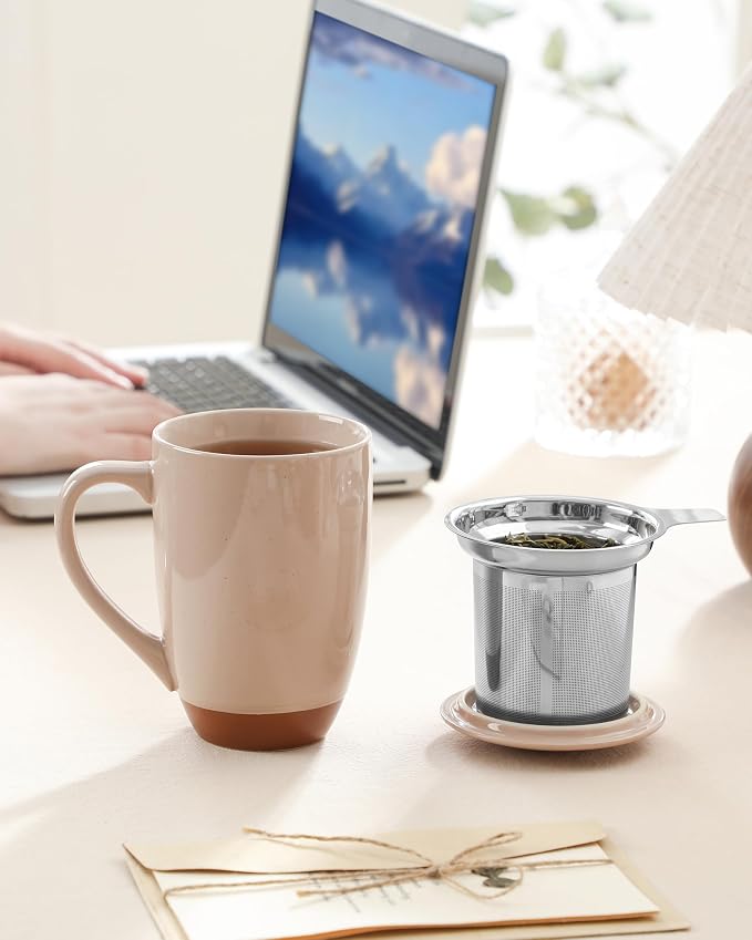 MALACASA Ceramic Tea Mug with Lid and Stainless Steel Infuser, 18 oz Large Tea - Image 6