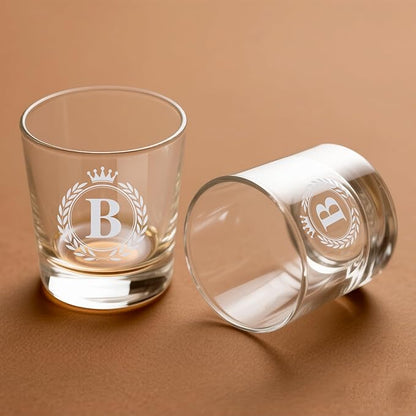 Whiskey Glasses - Rocks Old Fashioned Glass Gifts for Men, Monogrammed A-Z 10oz Personalized Whisky Glasses, Christmas Birthday Gifts for Men Him Dad Father Husband Brother Son (B)