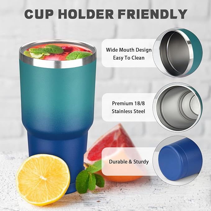 30 oz Tumbler with Lids and Straws, Stainless Steel Insulated Coffee Tumbler - Image 3