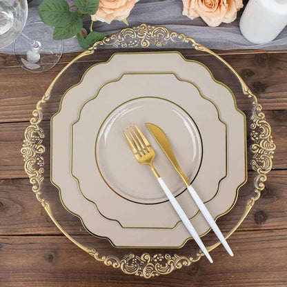 Taupe Hard Plastic Dessert Plates, 50 Pack 8" Disposable Round Baroque Plates - Image 2