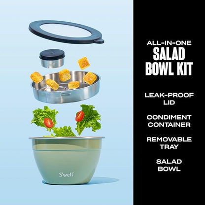 S'well Stainless Steel Salad Bowl Kit, Mountain Sage, Comes - Image 2