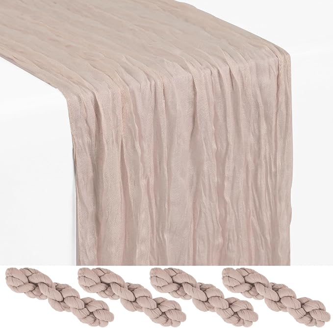 Showgeous 4 Pack Rosy Brown Cheesecloth Table Runner, 17 x 108 Inches | Boho by Showgeous