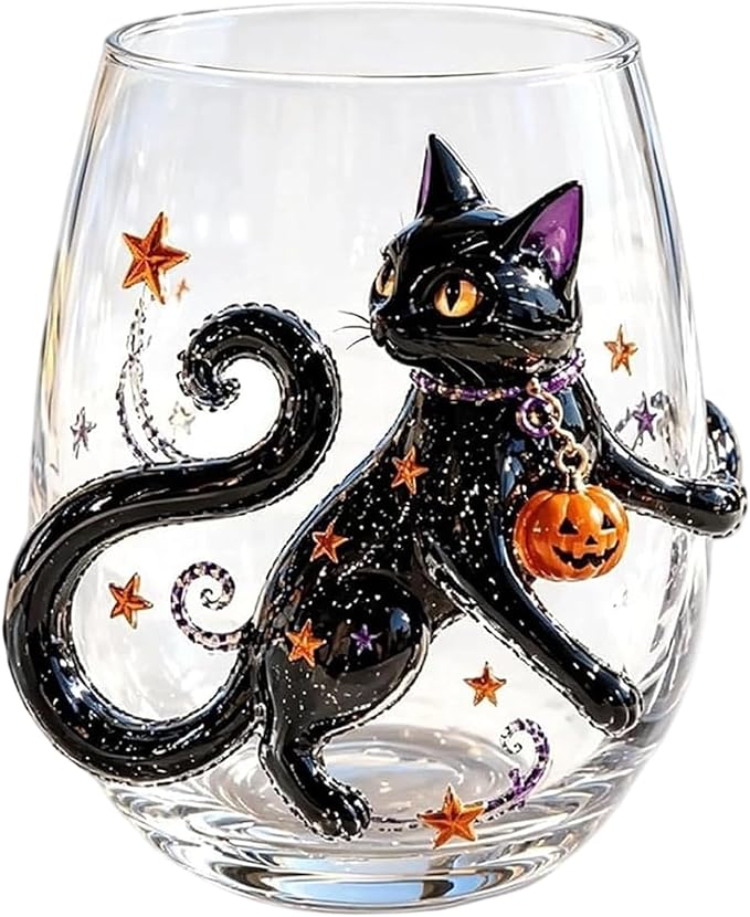 Halloween 3D Embossed Handmade Glass Tumbler Pumpkin Ghost | Handmade Halloween - Image 5