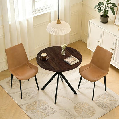 31.5" Round Dining Table and Chairs Set for 2, Small Dining Table Chairs Set Space-Saving, Small Dinette Sets for 2 for Kitchen Dining Room Apartment(Walnut Table + Brown Chairs)