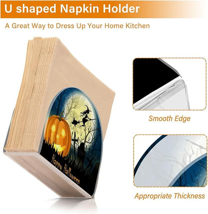 Napkin Holder Halloween Witch Pumpkin Crystal Clear Acrylic Napkin Holders, Paper Napkin Holder Dining Table Dispenser for Kitchen Restaurant Home Decor Bar Accessories