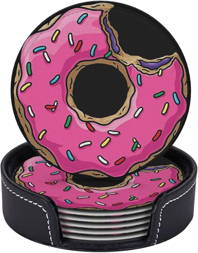 6 Pcs Funny Food Donut Leather Coasters - Image 2