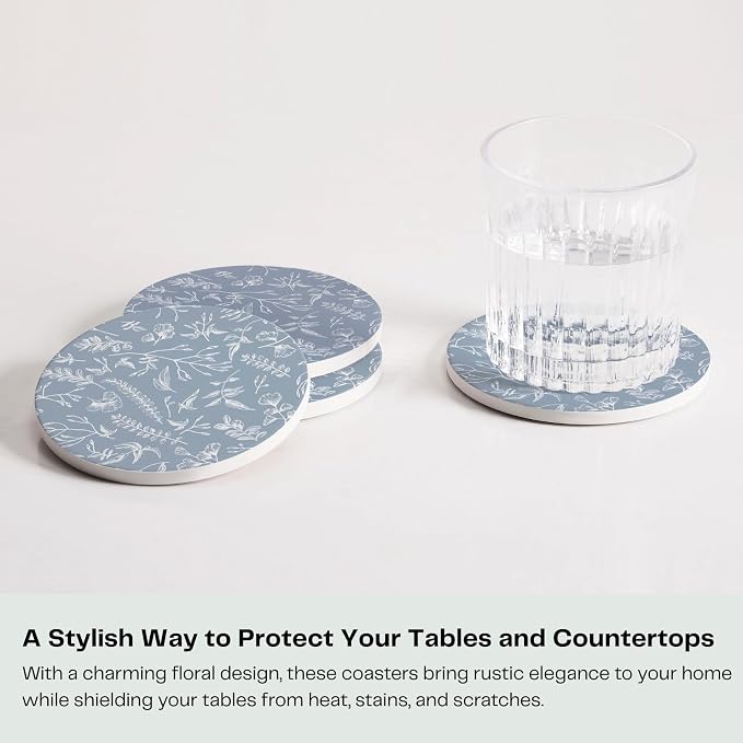 Set of 6 Floral Dusty Blue Coasters - Image 2