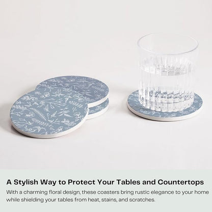Set of 6 Floral Dusty Blue Coasters - Image 2