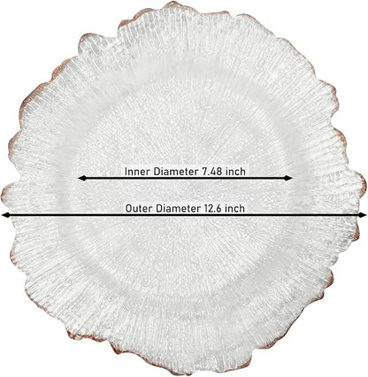 LOYALHEARTDY 25 Pack 13 Inch Charger Plates, Clear Plastic Reef Rim Charger Plates with Rose Gold Rim, Round Decorative Underplates for Wedding, Party, Dinner Table