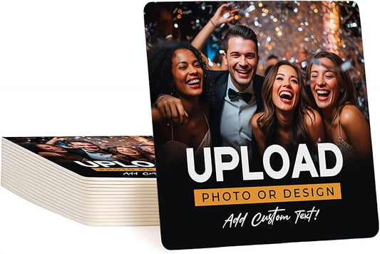 10 Pack Personalized Drink Coasters, Custom Cardboard Coasters with Photo and Text, Design Your Own Coaster for Events, Parties, Bars, and Unique Gifts, 3.95" Round, Design 1