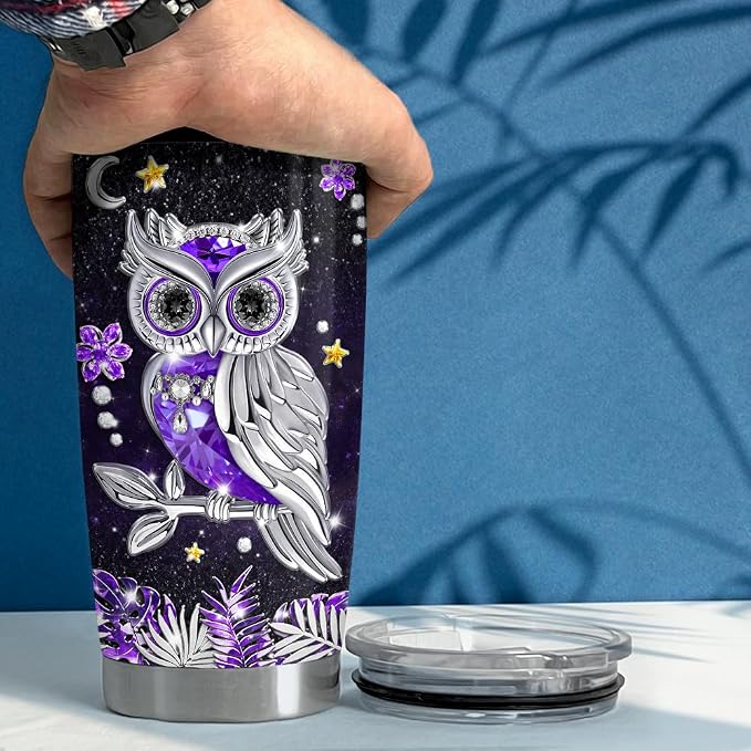 SANDJEST Owl Tumbler 20oz Jewelry Drawings Stainless Steel Insulated Tumblers - Image 5