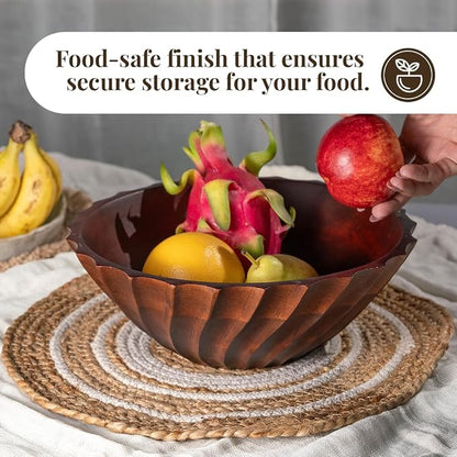 Folkulture Natural Ribbed Salad Bowl | 11” Large Mango Wood Serving Bowl - Image 6