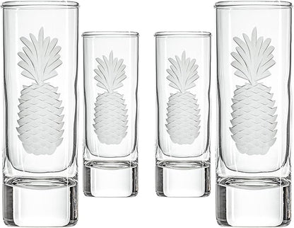 Rolf Glass Fresh Pineapple Shot Glass | 2.5oz Engraved Glass Cordial | Spirits or Tequila Sipper | Tropical Sand-Etched Pineapple Design | Lead-Free | Made in the USA | Set of 4
