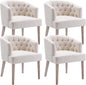 Mid-Century Dining Chairs Set of 4, Tufted Upholstered Linen Dining Room Chairs Comfy Side Chair Armchair Guest Chair with Wooden Legs for Dining Room Living Room, Beige